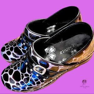 Koi by Sanita Black Gray Danish Patent Leather Clogs EU38/7.5